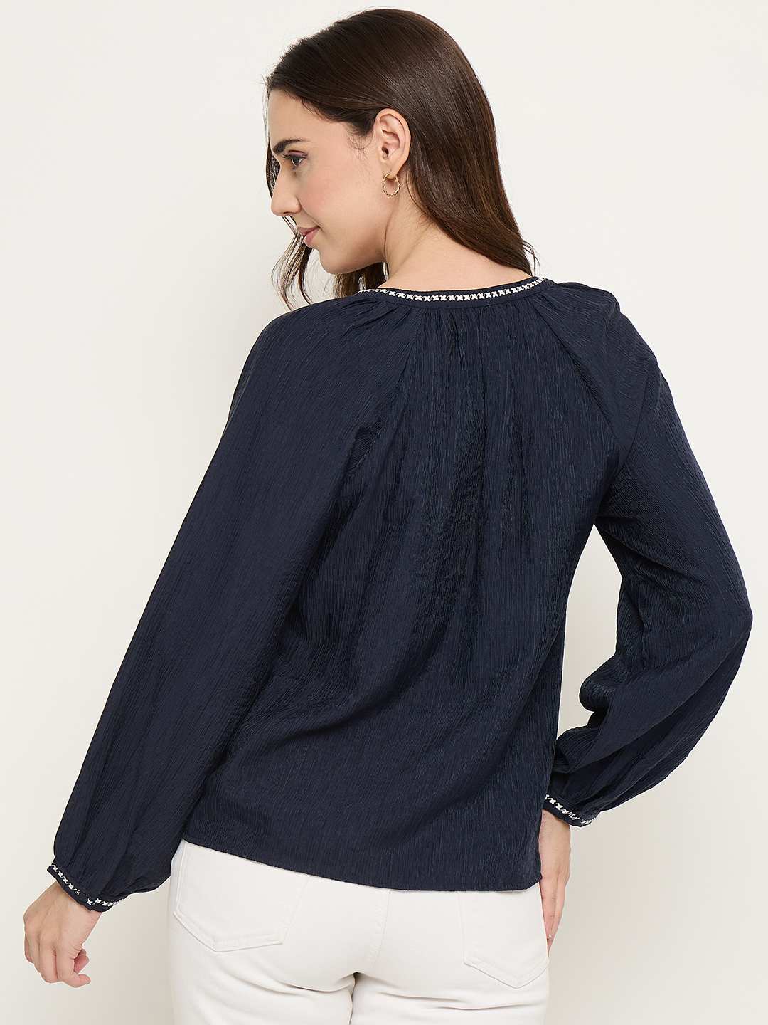 Madame Embroidered Tencel Blend Blue Top - Image 6