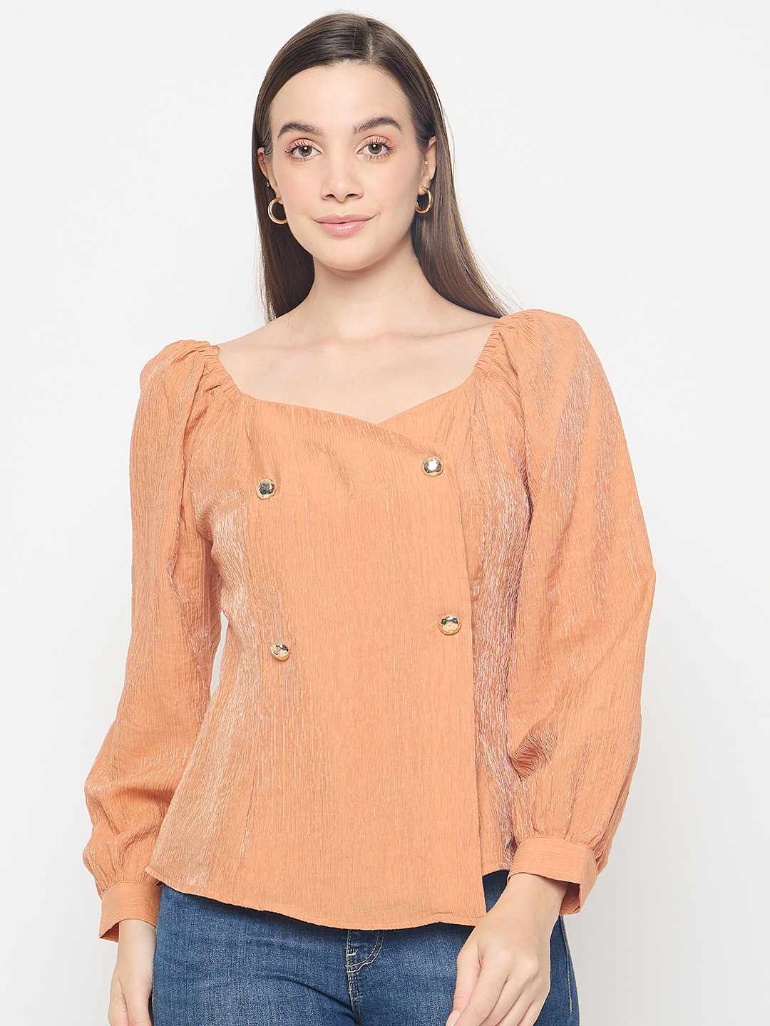 Madame Double Breasted Orange Wrap Top - Image 3