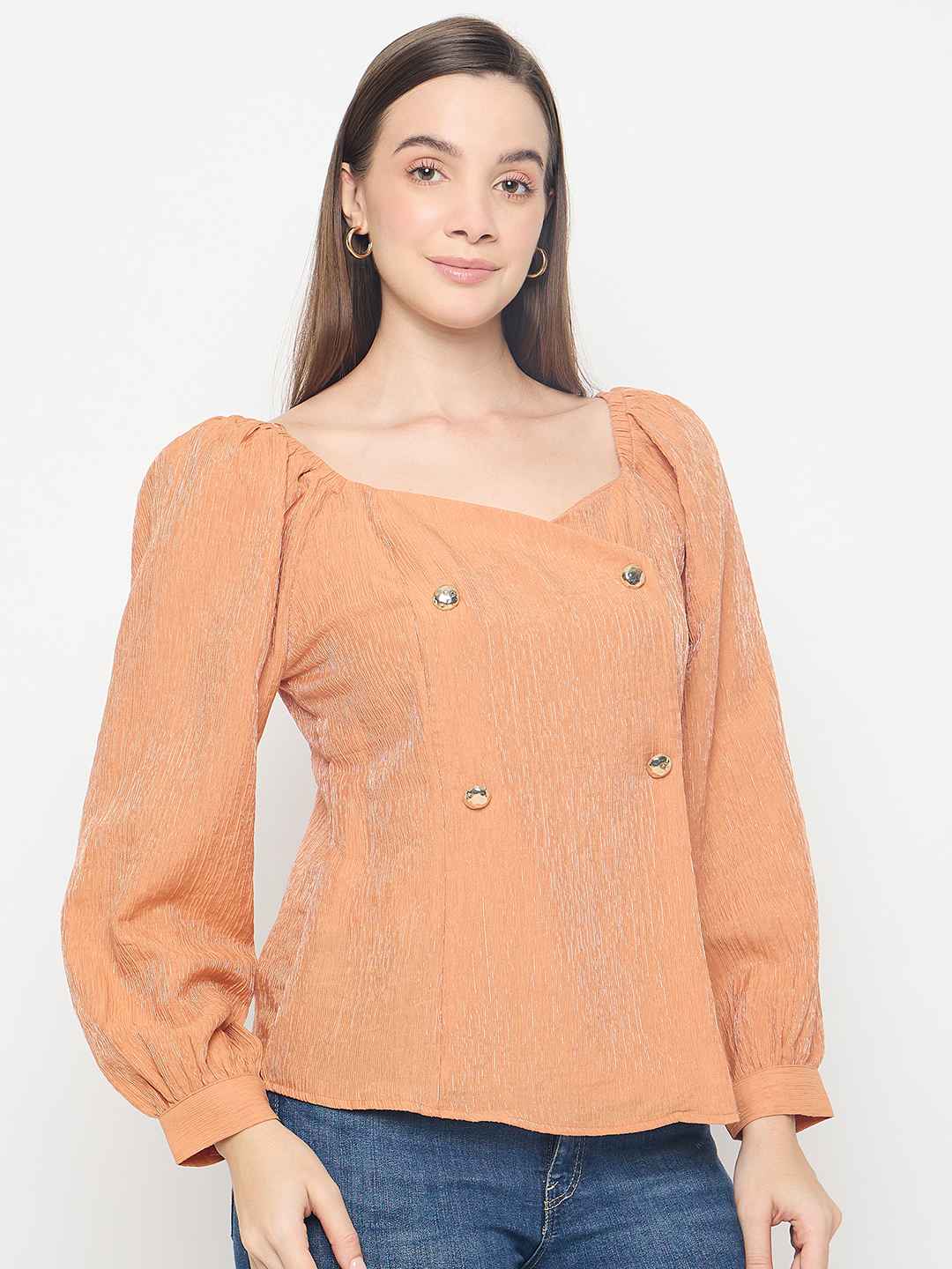 Madame Double Breasted Orange Wrap Top - Image 4
