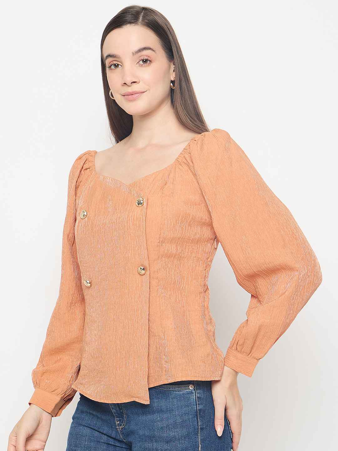 Madame Double Breasted Orange Wrap Top - Image 5