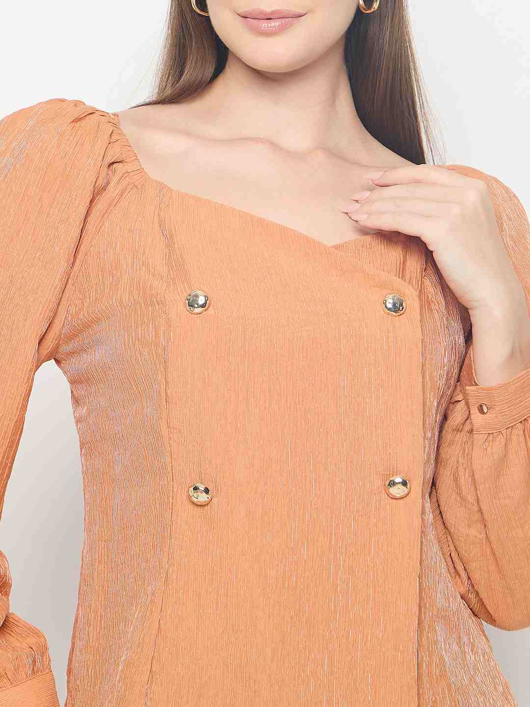 Madame Double Breasted Orange Wrap Top - Image 7