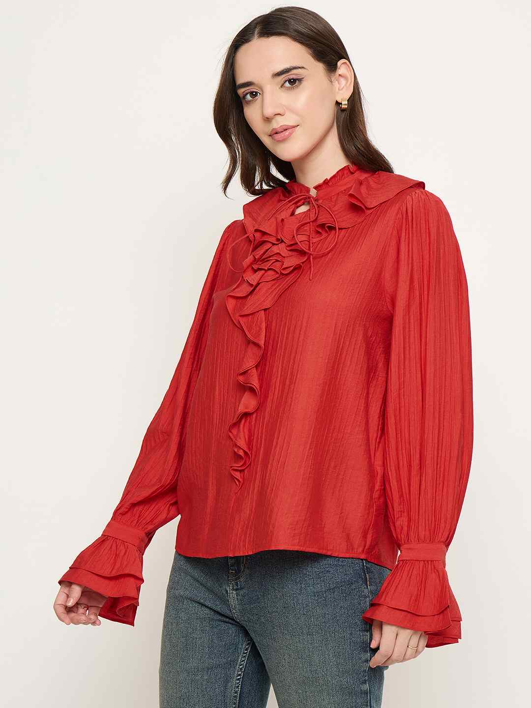 Madame Double Breasted Red Tencel Blend Top - Image 5