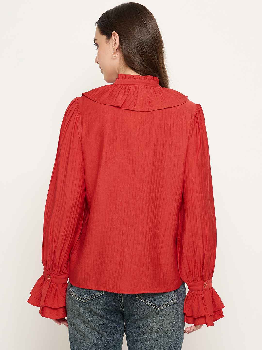 Madame Double Breasted Red Tencel Blend Top - Image 6