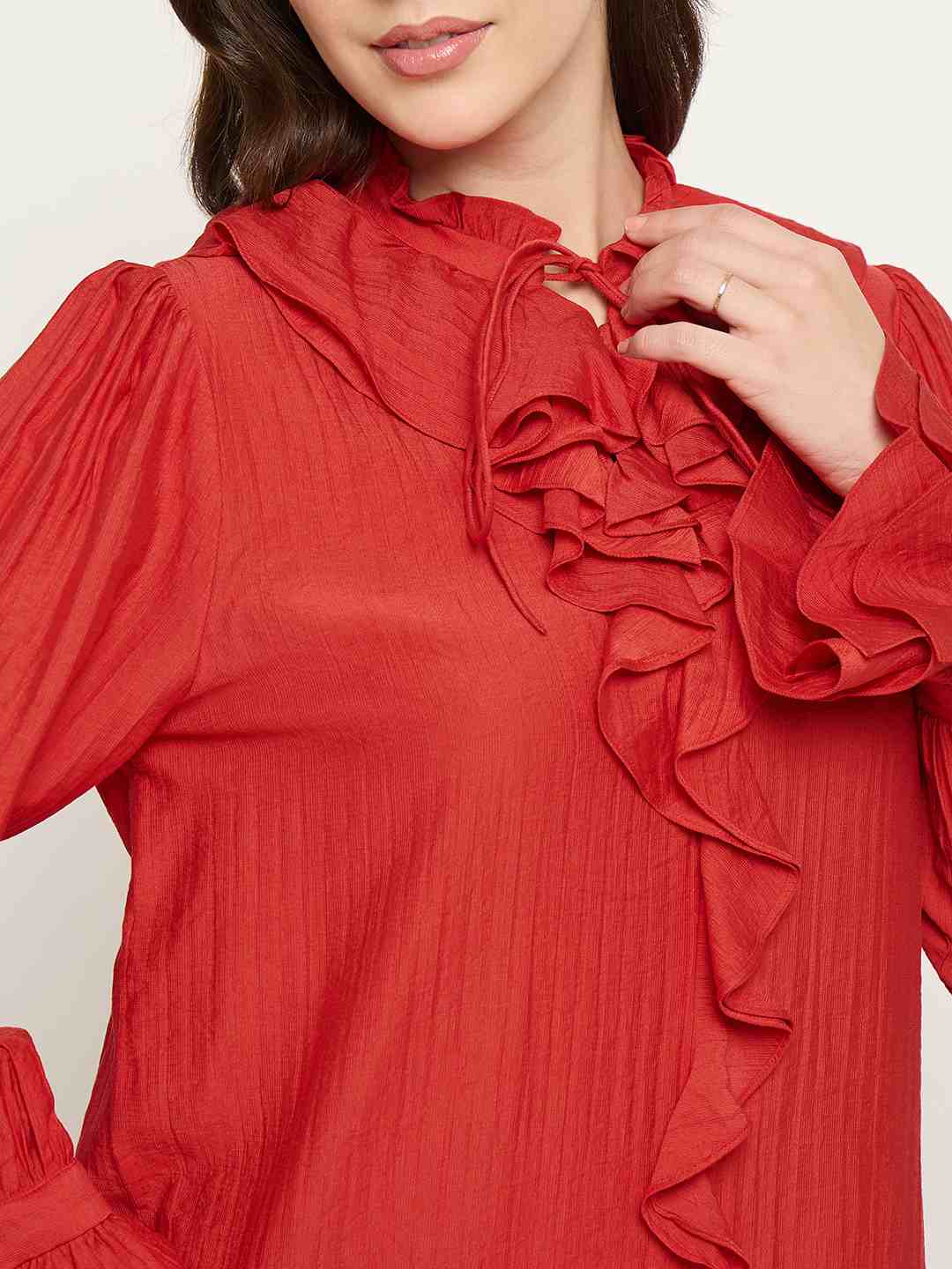 Madame Double Breasted Red Tencel Blend Top - Image 7