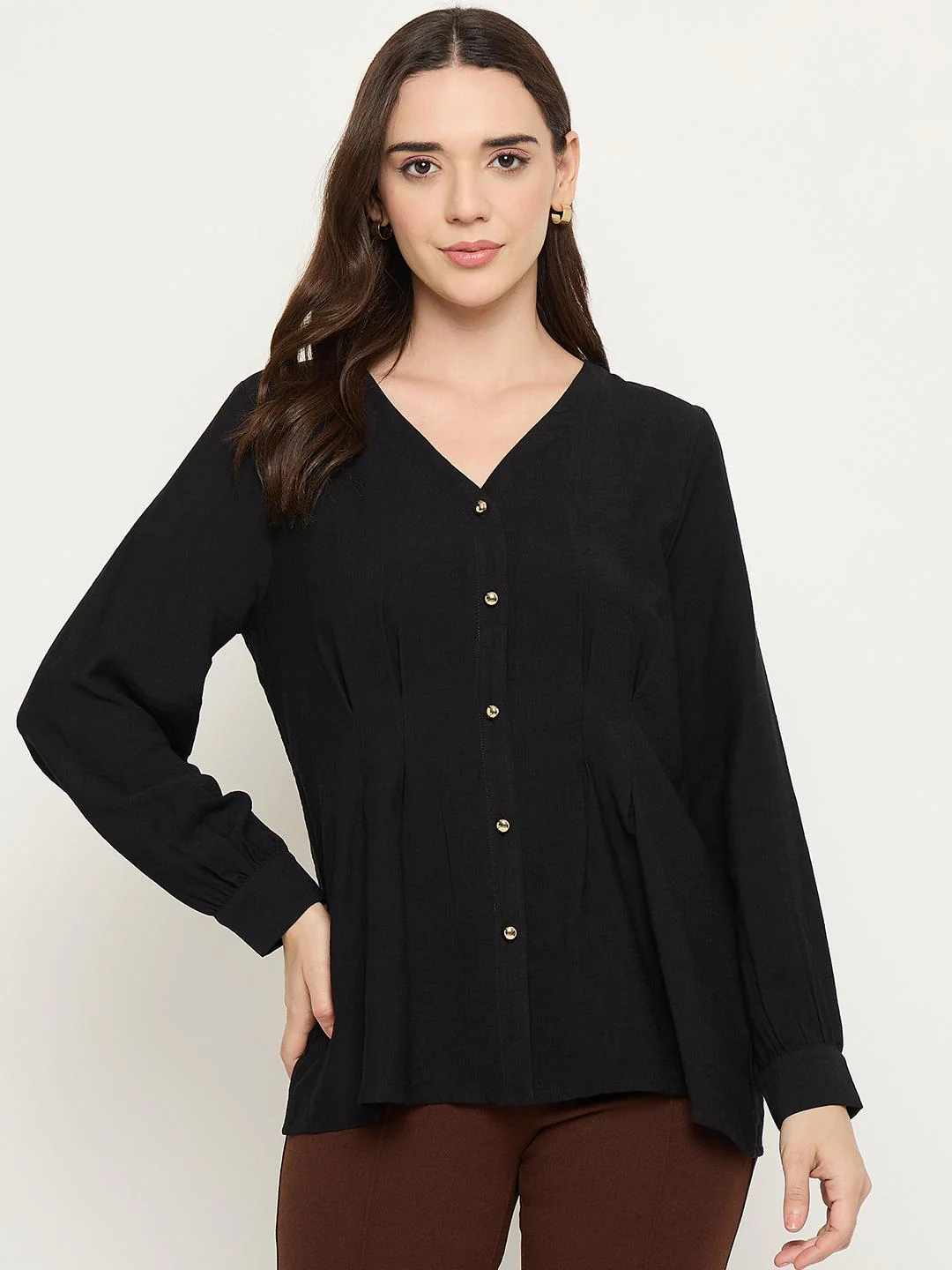 Madame Rayon Blend Black V-Neck Top - Image 3