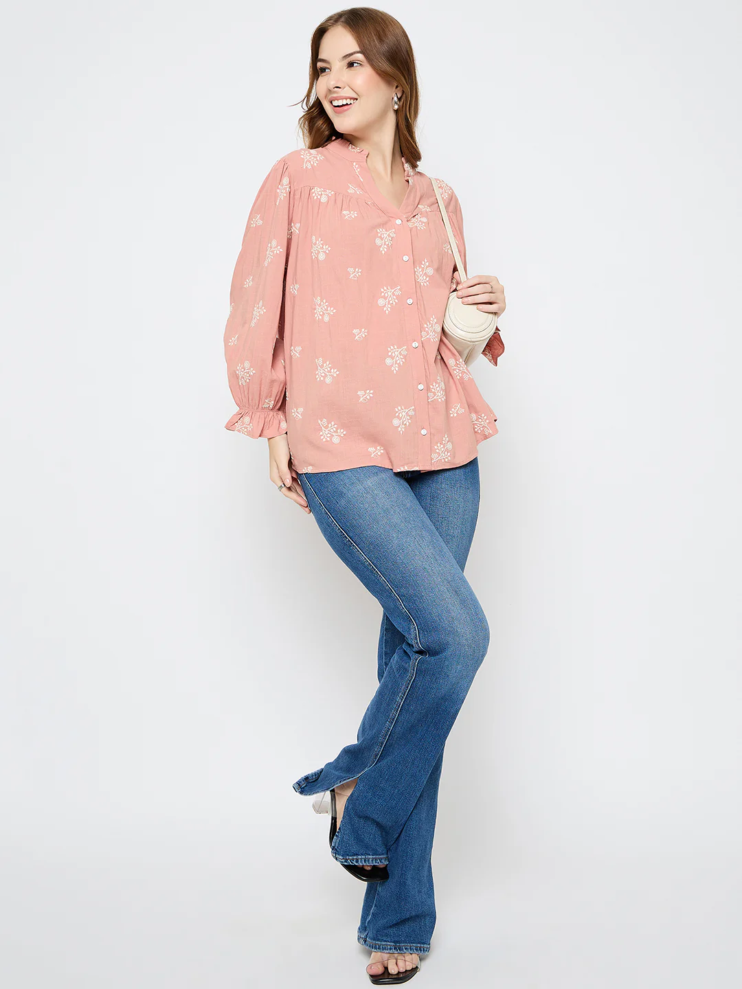 Madame Floral Print Cotton Blend Dusty Pink Top - Image 2