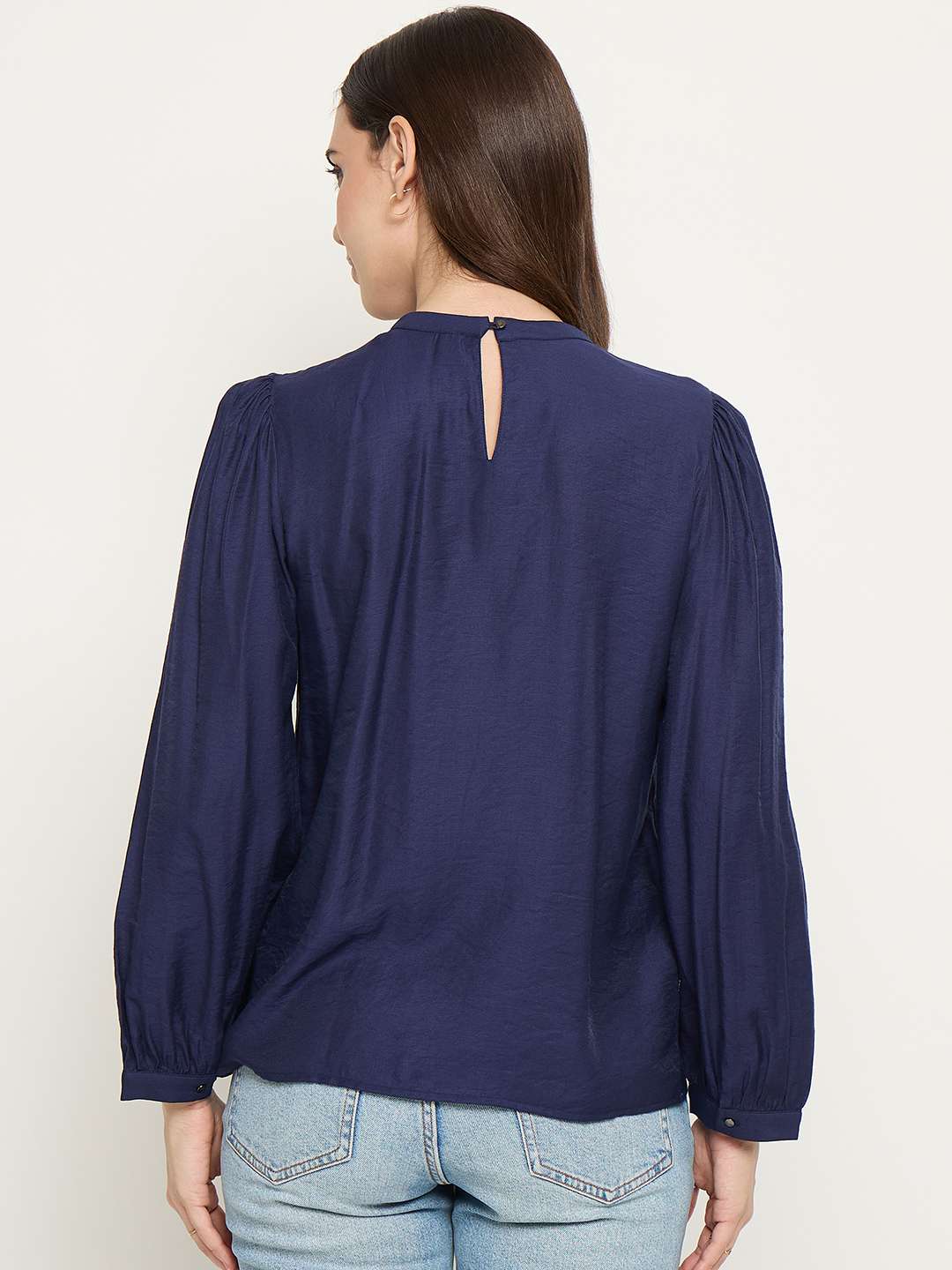 Madame Blue Rayon Blend Puff Sleeve Top - Image 6