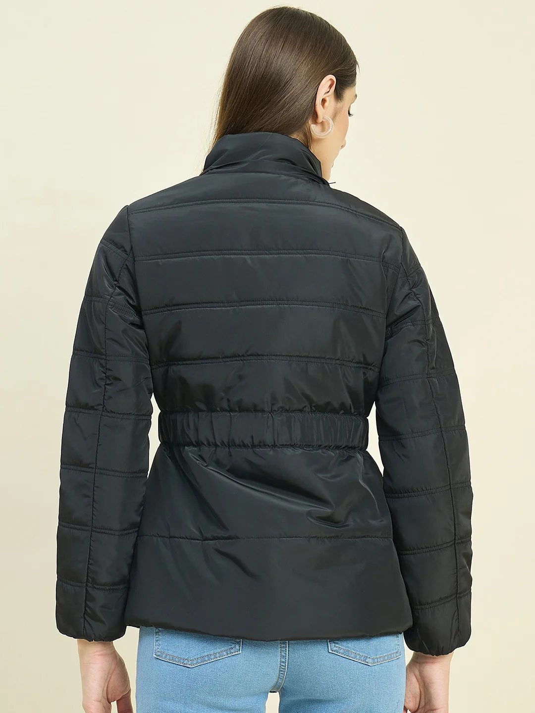 Madame Black Quilted Jacket with Faux Fur Hood - Image 8