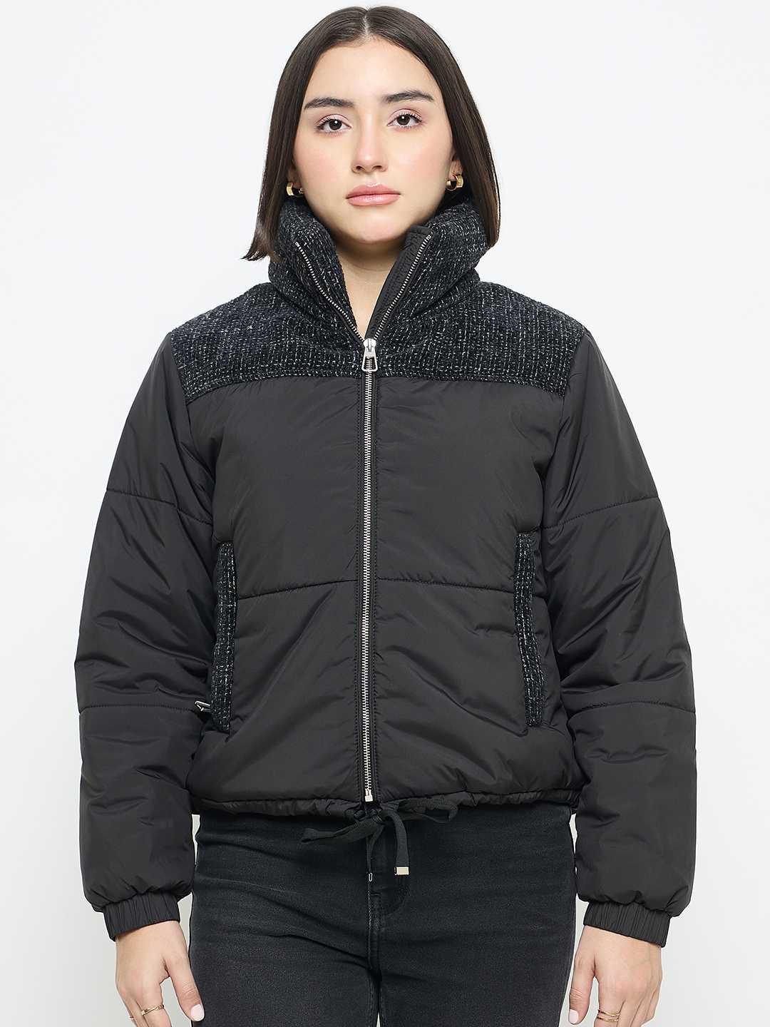 Madame Black Quilted Crop Jacket - Image 3