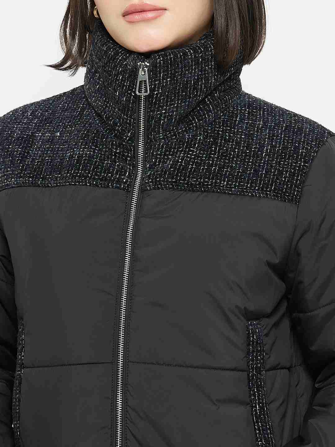 Madame Black Quilted Crop Jacket - Image 7