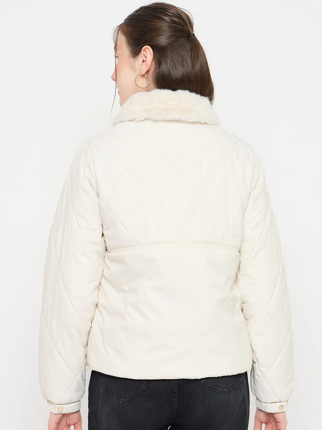 Madame Faux Fur Collar Off White Quilted Jacket - Image 6