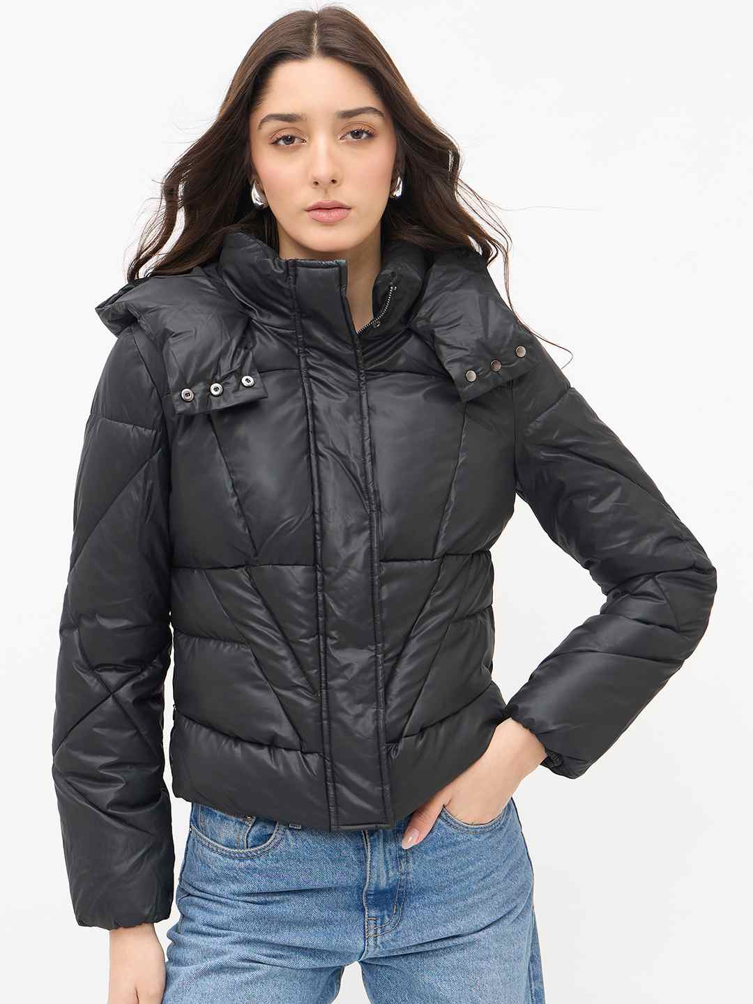 Madame Black Quilted PU Leather Jacket - Image 3