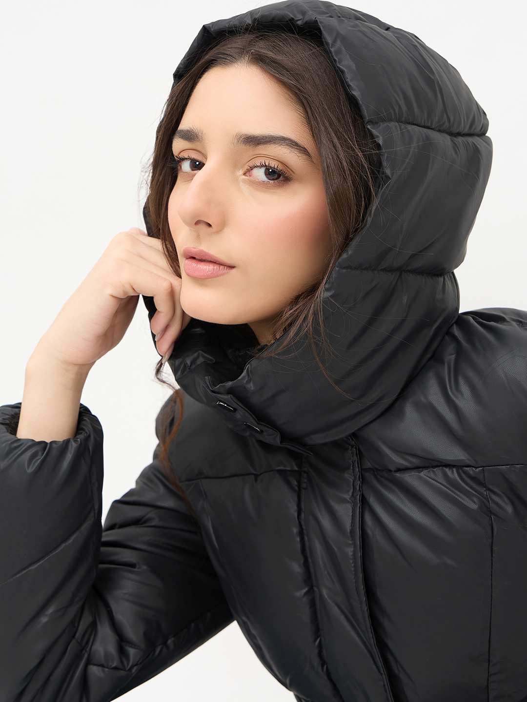 Madame Black Quilted PU Leather Jacket - Image 7