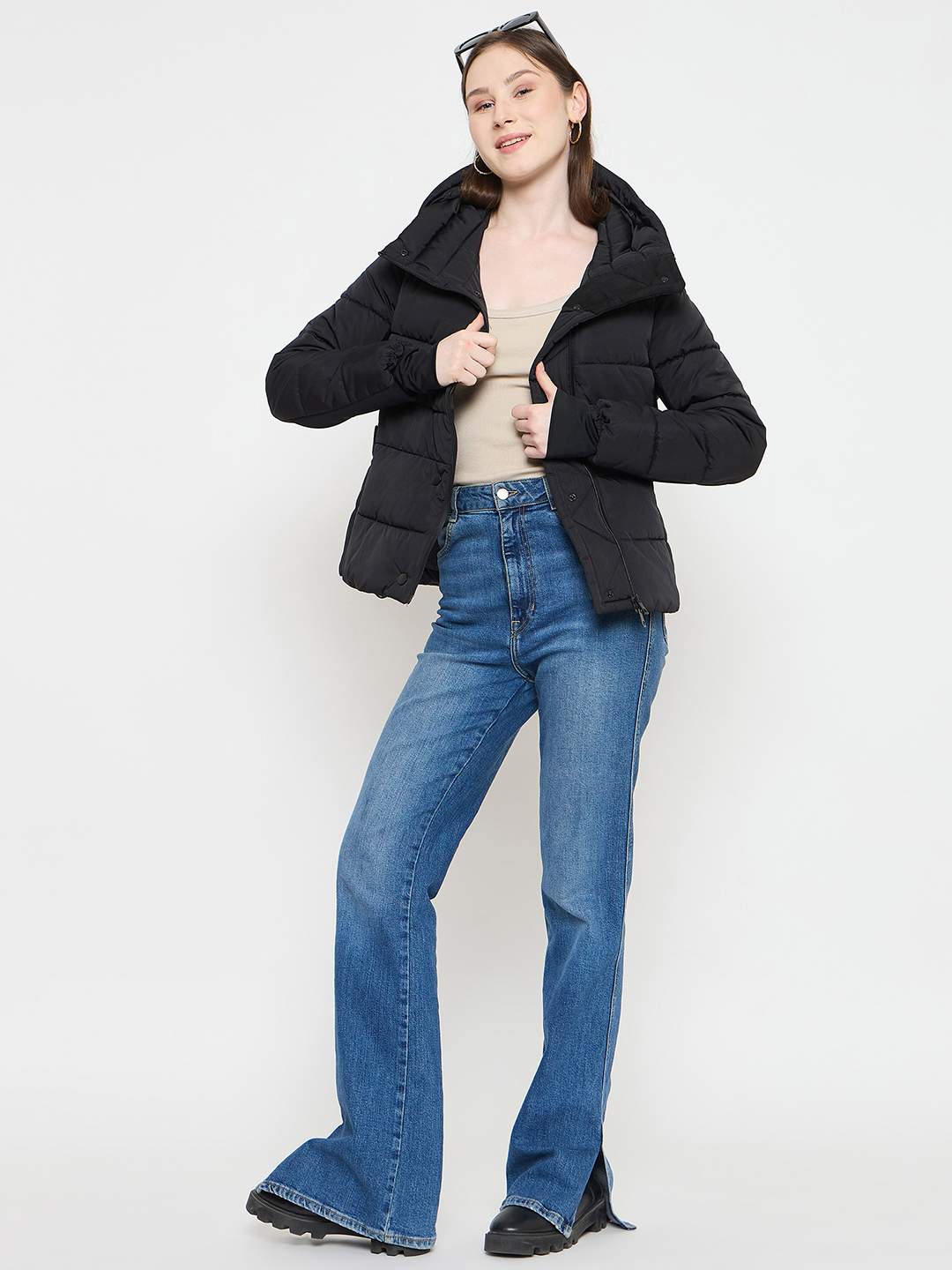 Madame Black Quilted Puffer Jacket with Hood - Image 3
