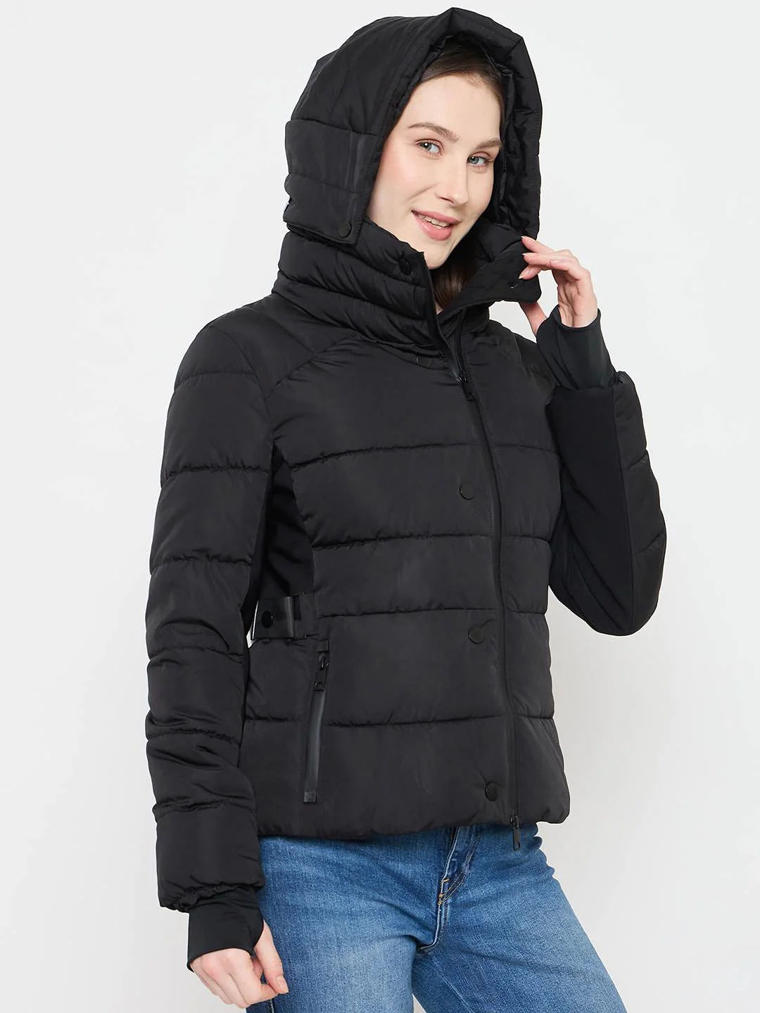 Madame Black Quilted Puffer Jacket with Hood - Image 4