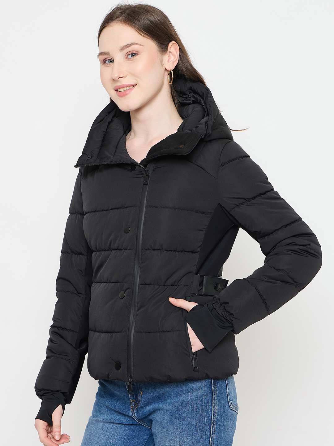Madame Black Quilted Puffer Jacket with Hood - Image 5