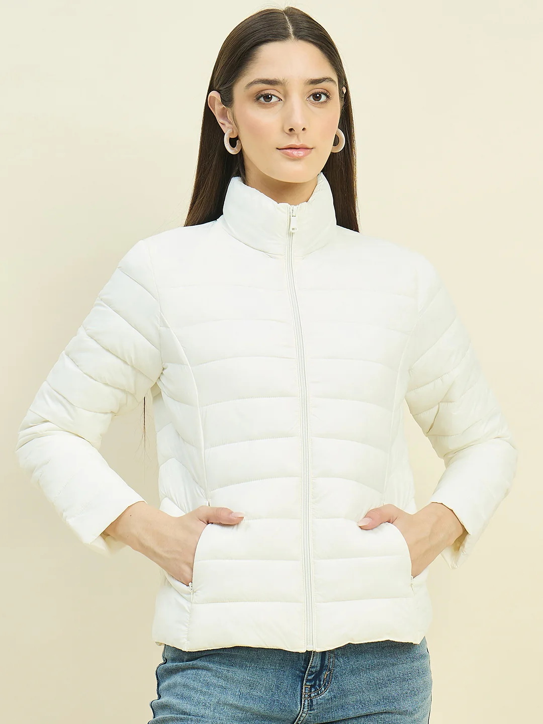 Madame Off White Quilted Puffer Jacket - Image 3