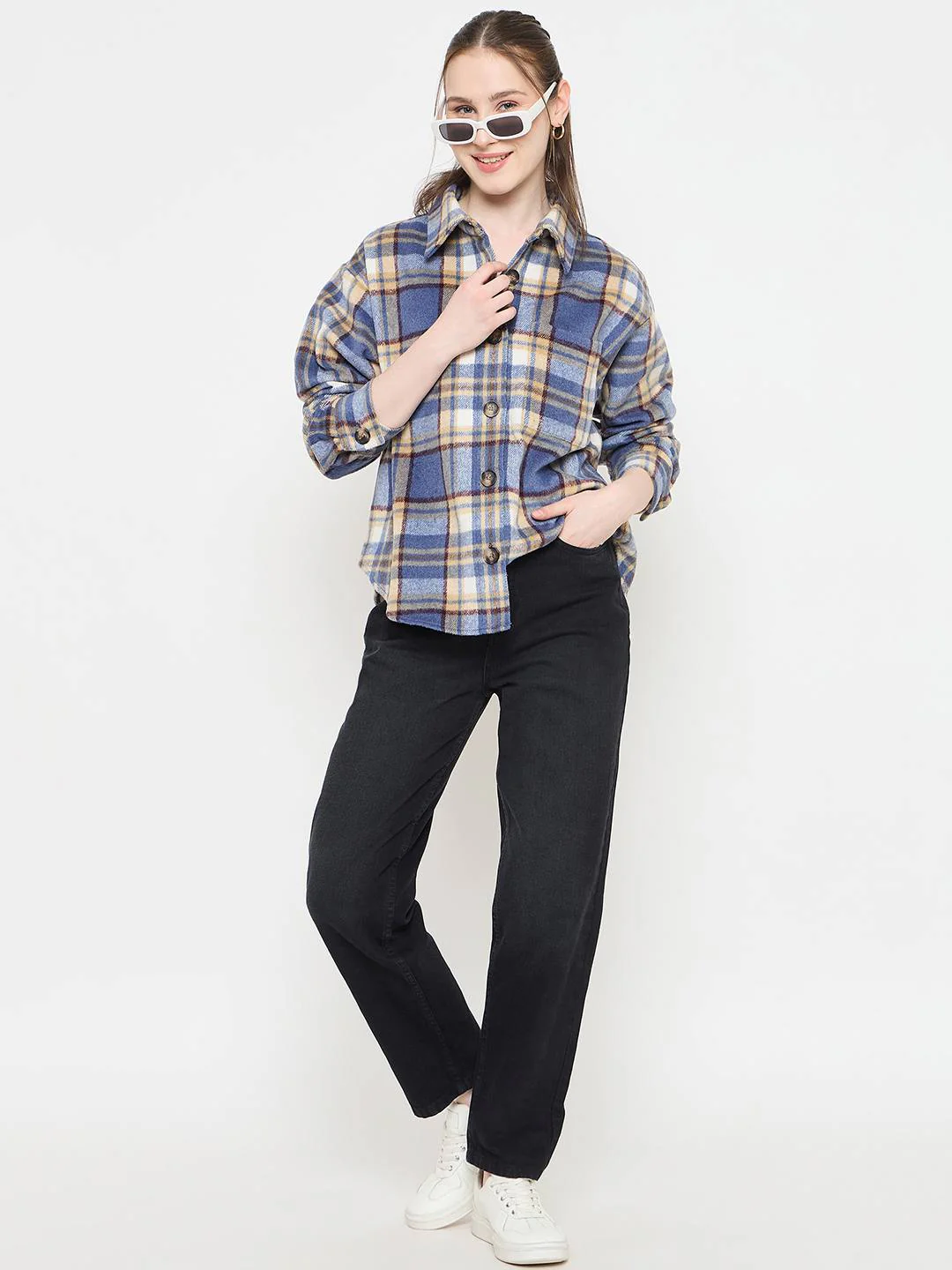 Madame Blue Checkered Shacket - Image 2