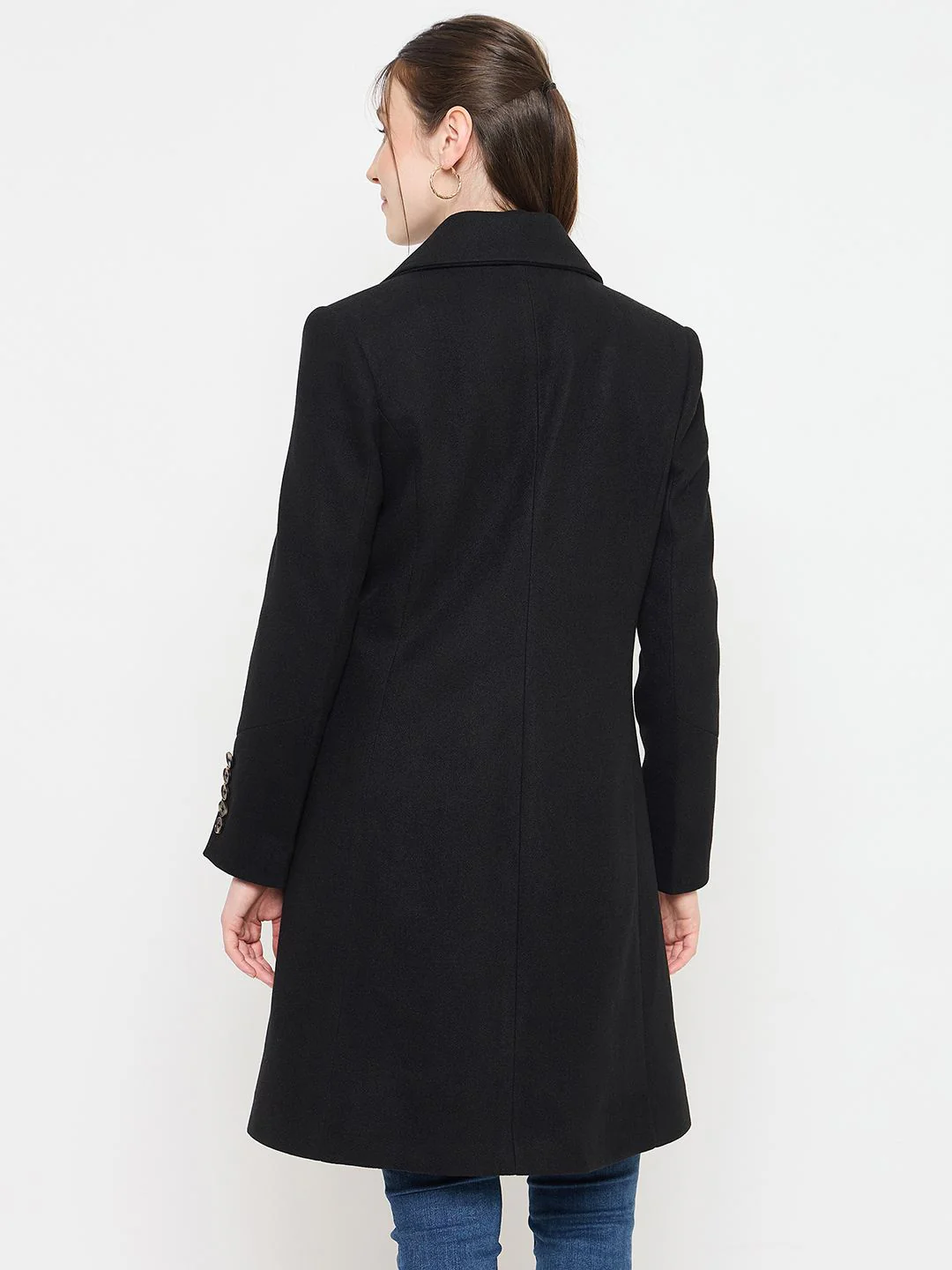 Madame Notch Lapel Neckline Long Coat with Buttons - Image 6
