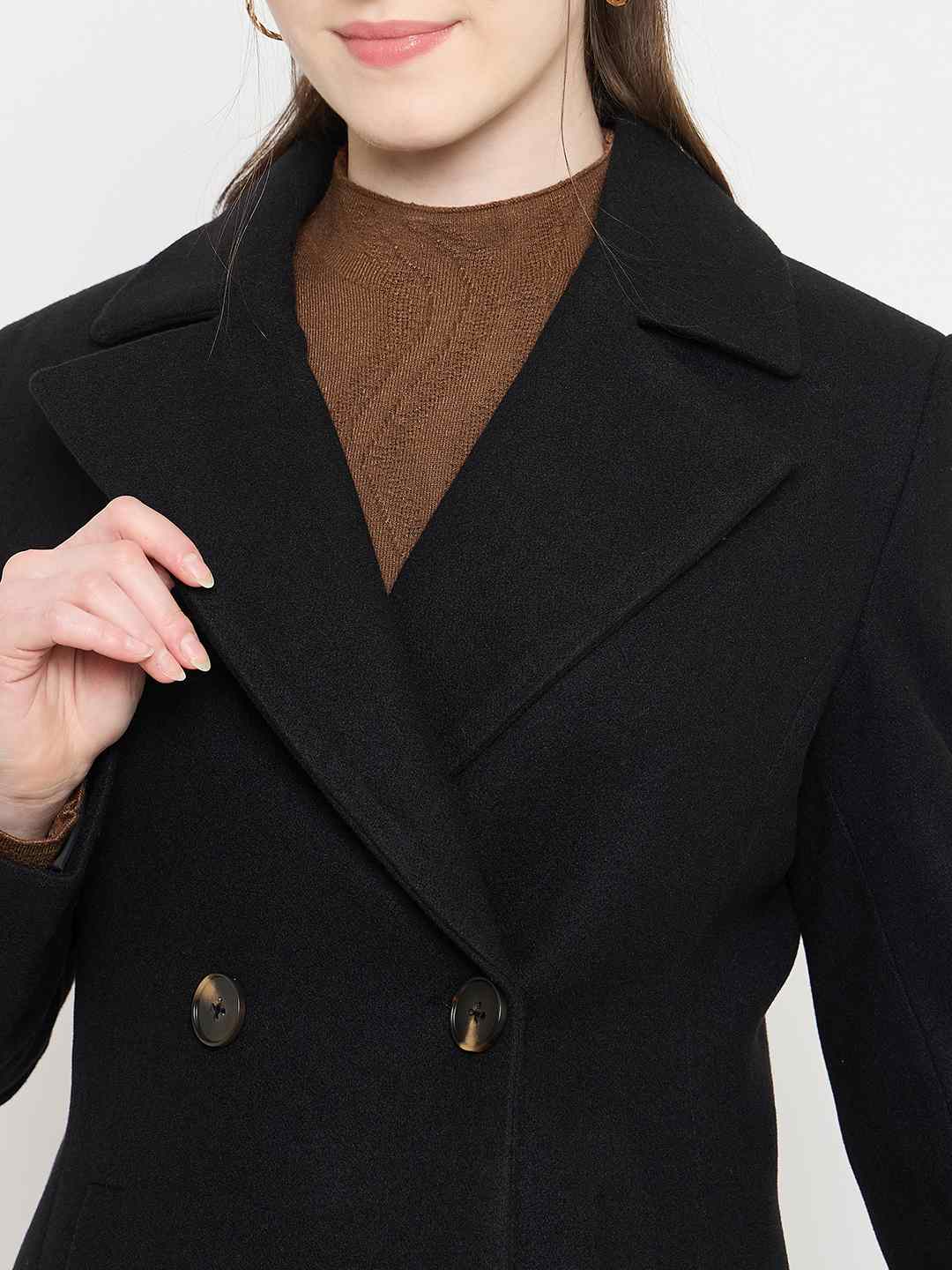Madame Notch Lapel Neckline Long Coat with Buttons - Image 7