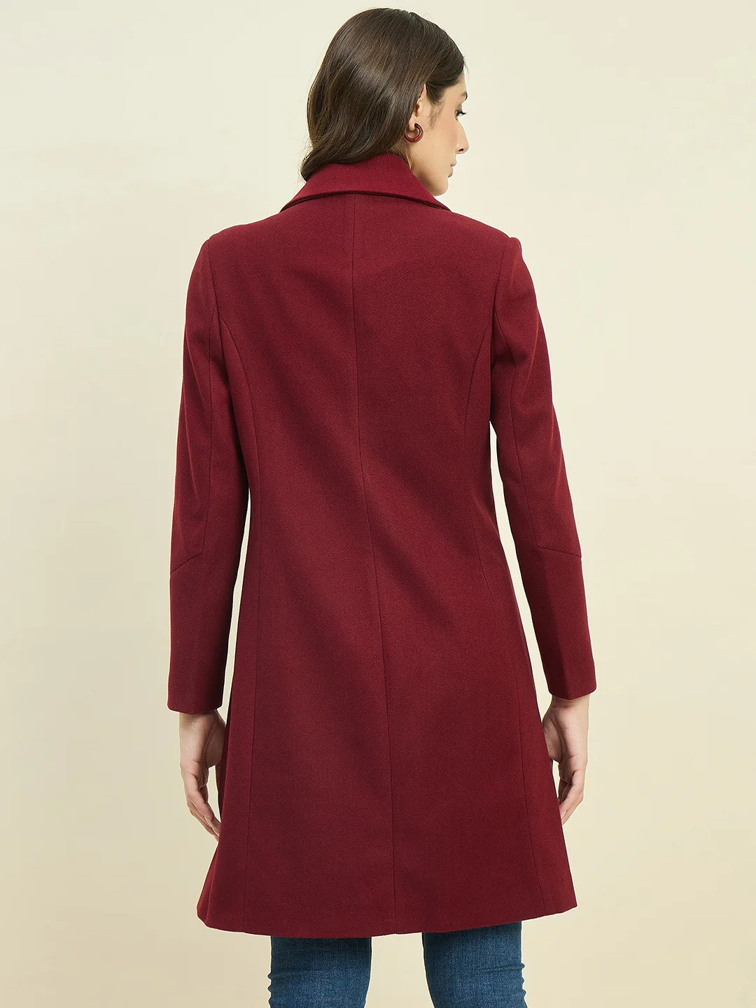 Madame Maroon Double Breasted Long Coat - Image 6