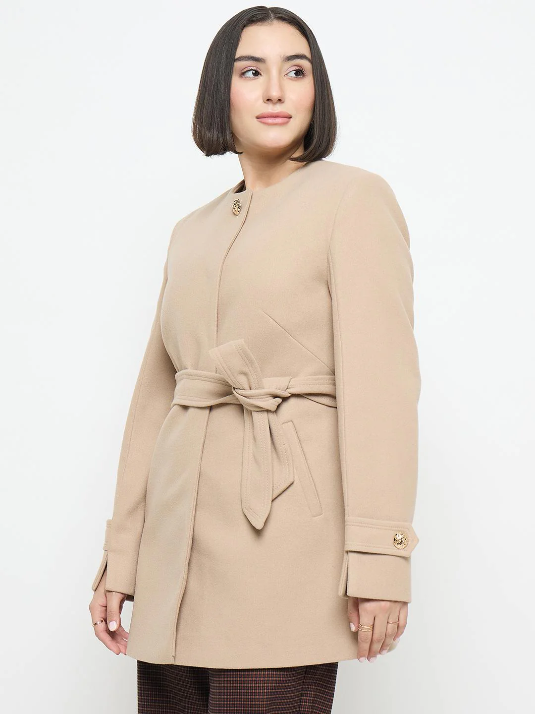 Madame Beige Belted Long Coat - Image 5