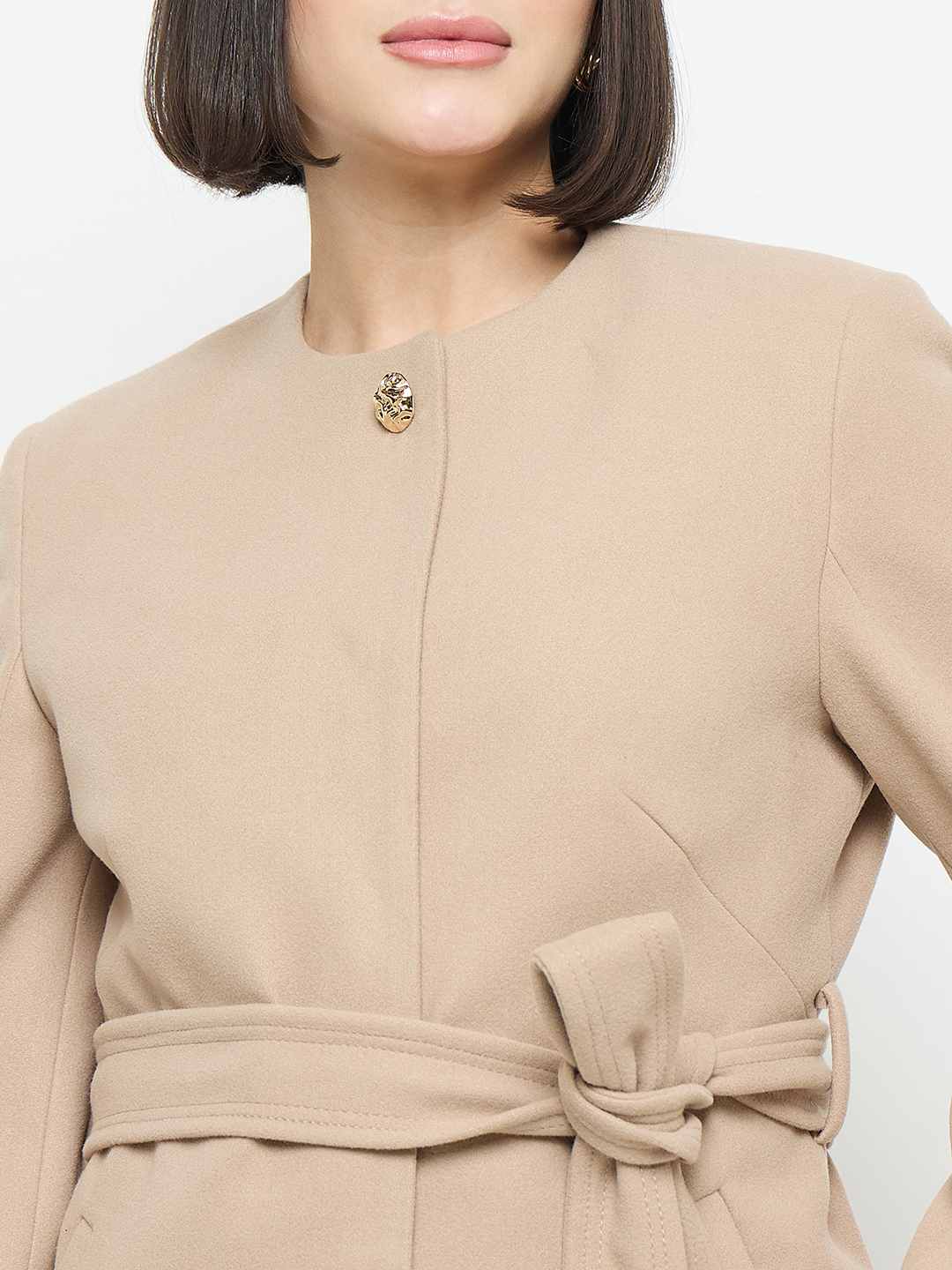 Madame Beige Belted Long Coat - Image 7