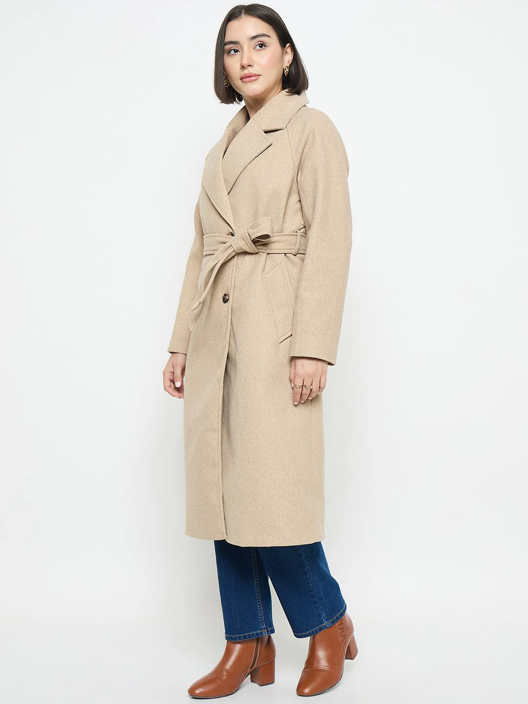 Madame Beige Belted Long Coat - Image 5
