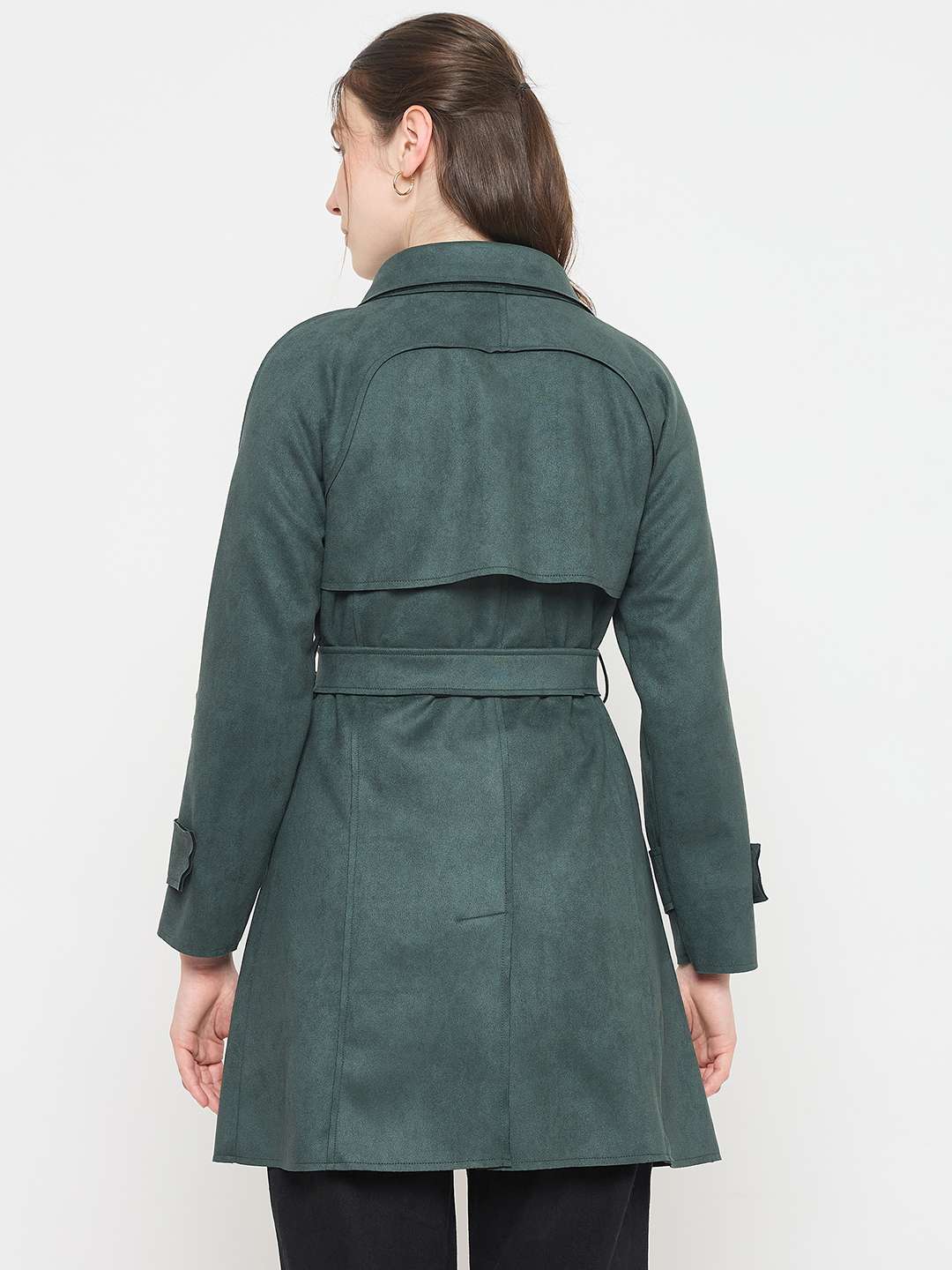 Madame Teal Trench Coat with Notched Lapel Neckline and Belt - Image 6