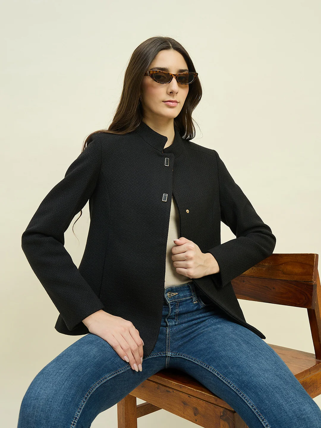 Madame Black Mock Neck Coat - Image 2