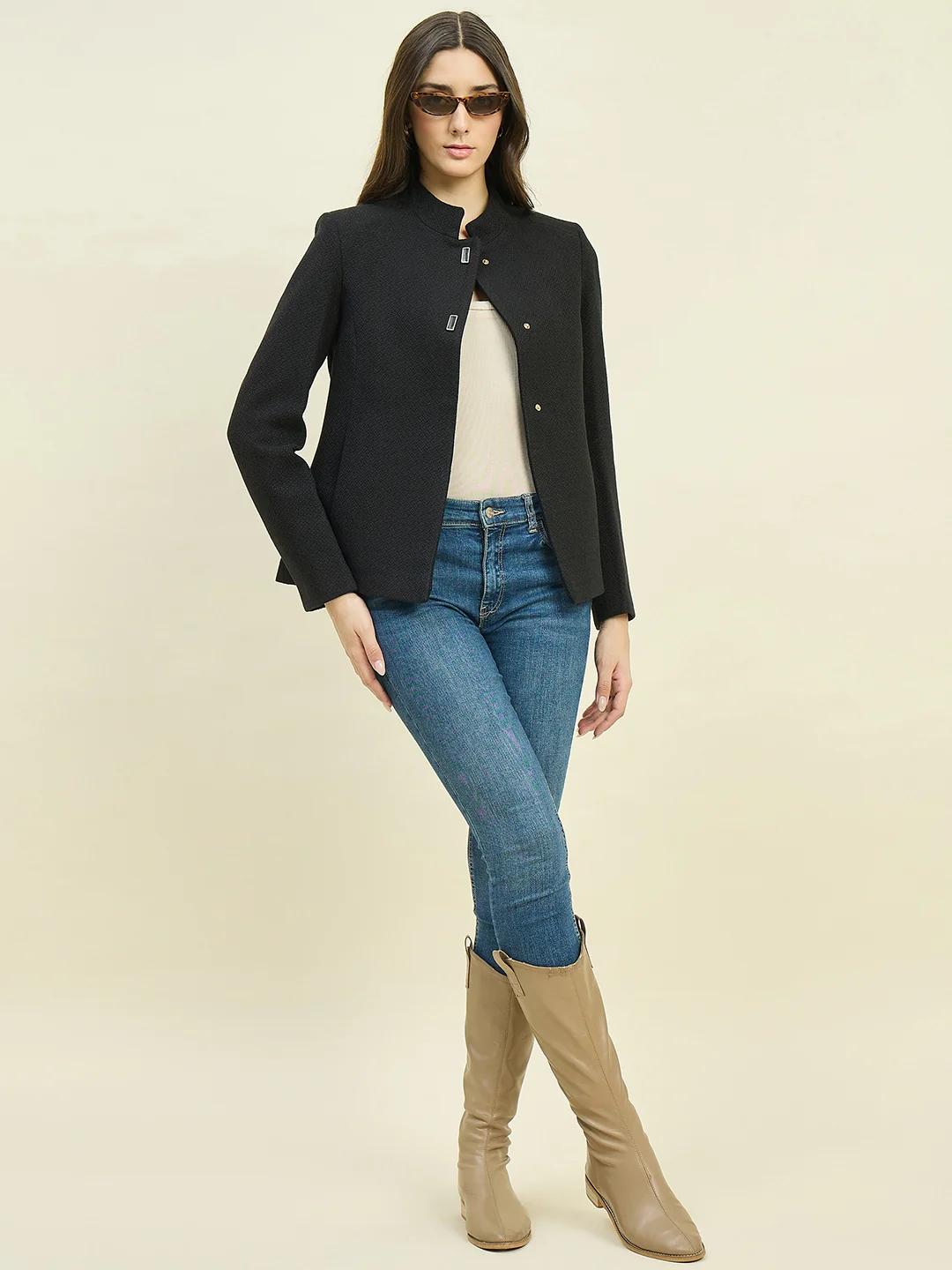 Madame Black Mock Neck Coat - Image 3