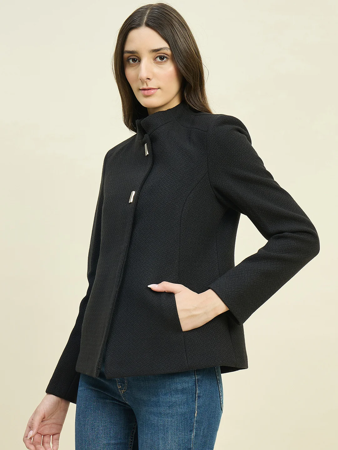 Madame Black Mock Neck Coat - Image 5