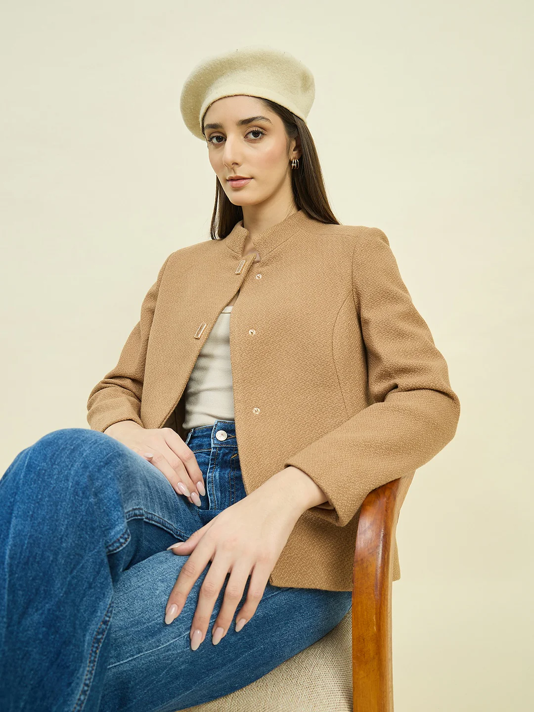 Madame Khaki Mock Neck Coat - Image 2