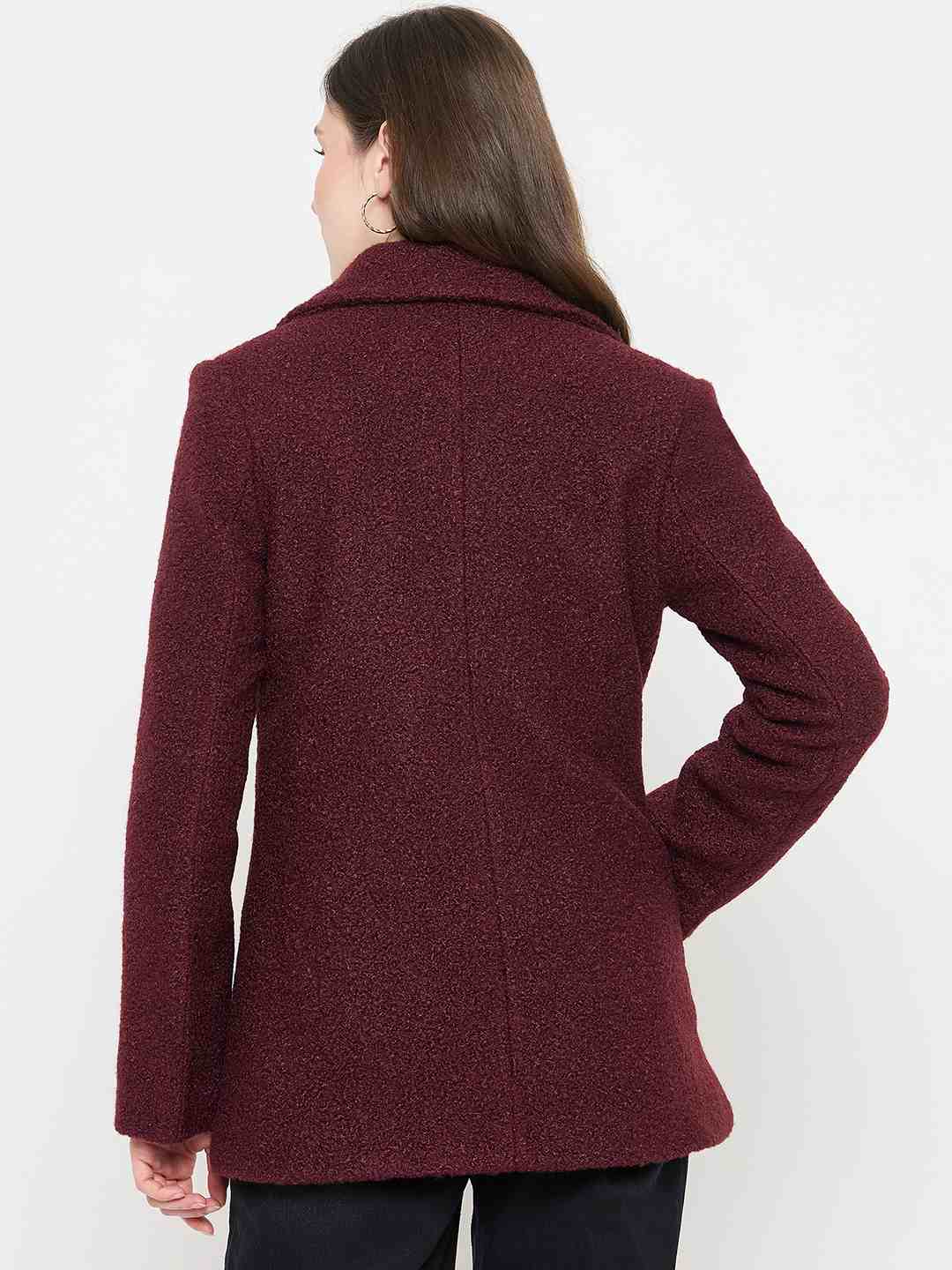 Madame Maroon Coat with Double Breasted Buttons and Notched Collar - Image 6