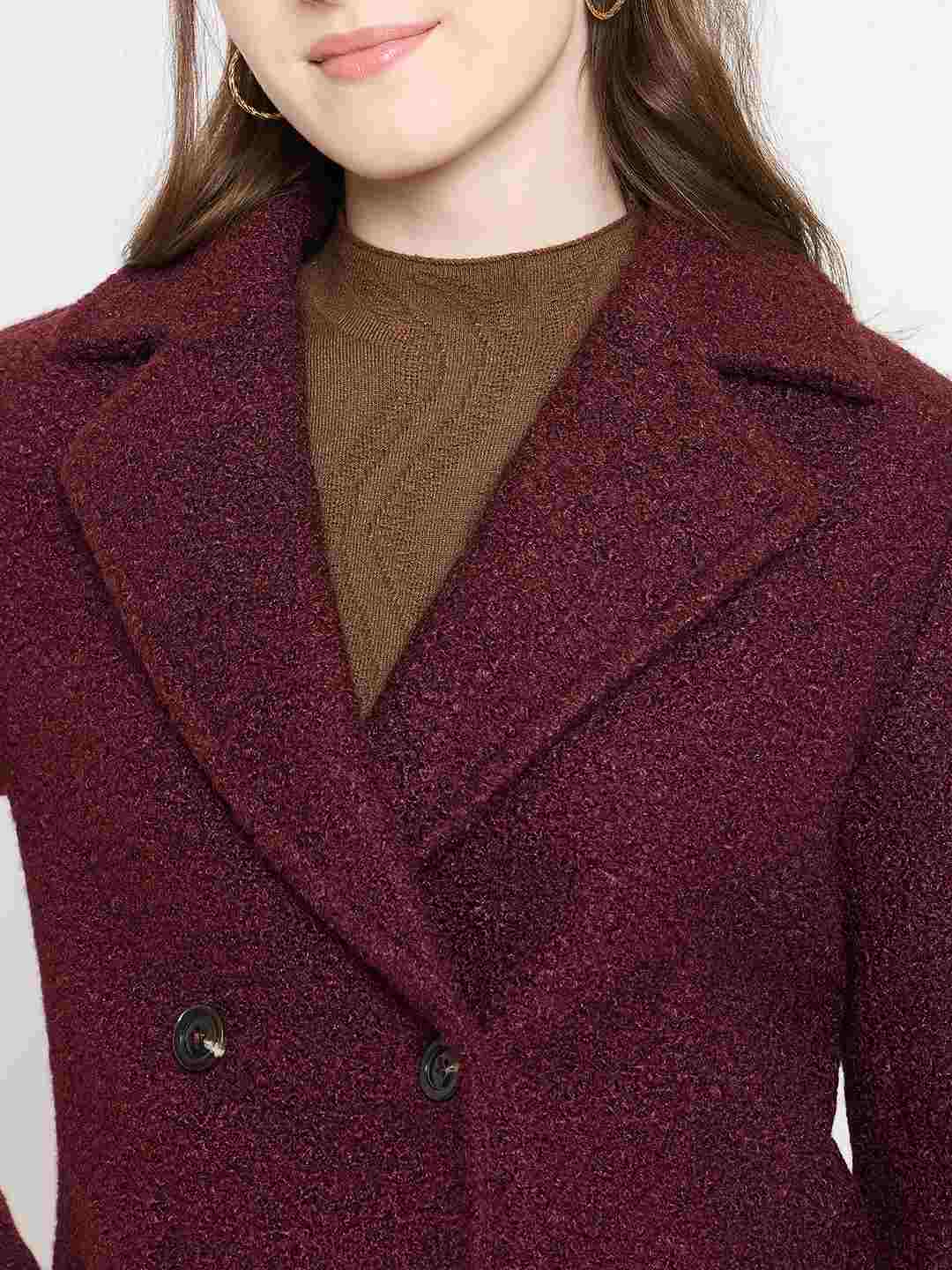 Madame Maroon Coat with Double Breasted Buttons and Notched Collar - Image 7