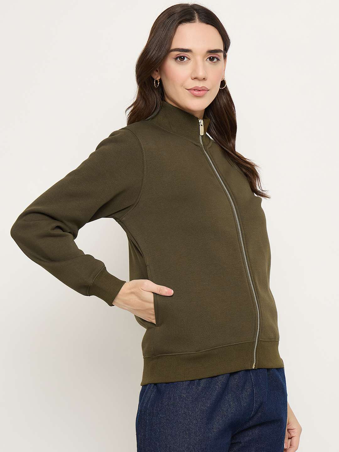 Madame High Neck Olive Sweatshirt - Image 4