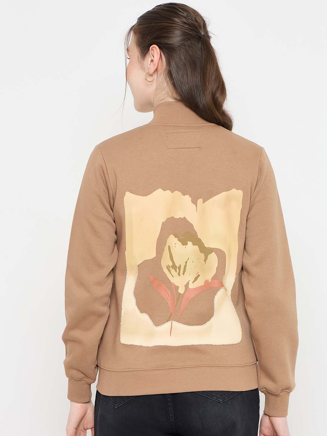 Madame Beige Mock Neck Sweatshirt with Graphic Print Pocket Patch - Image 6