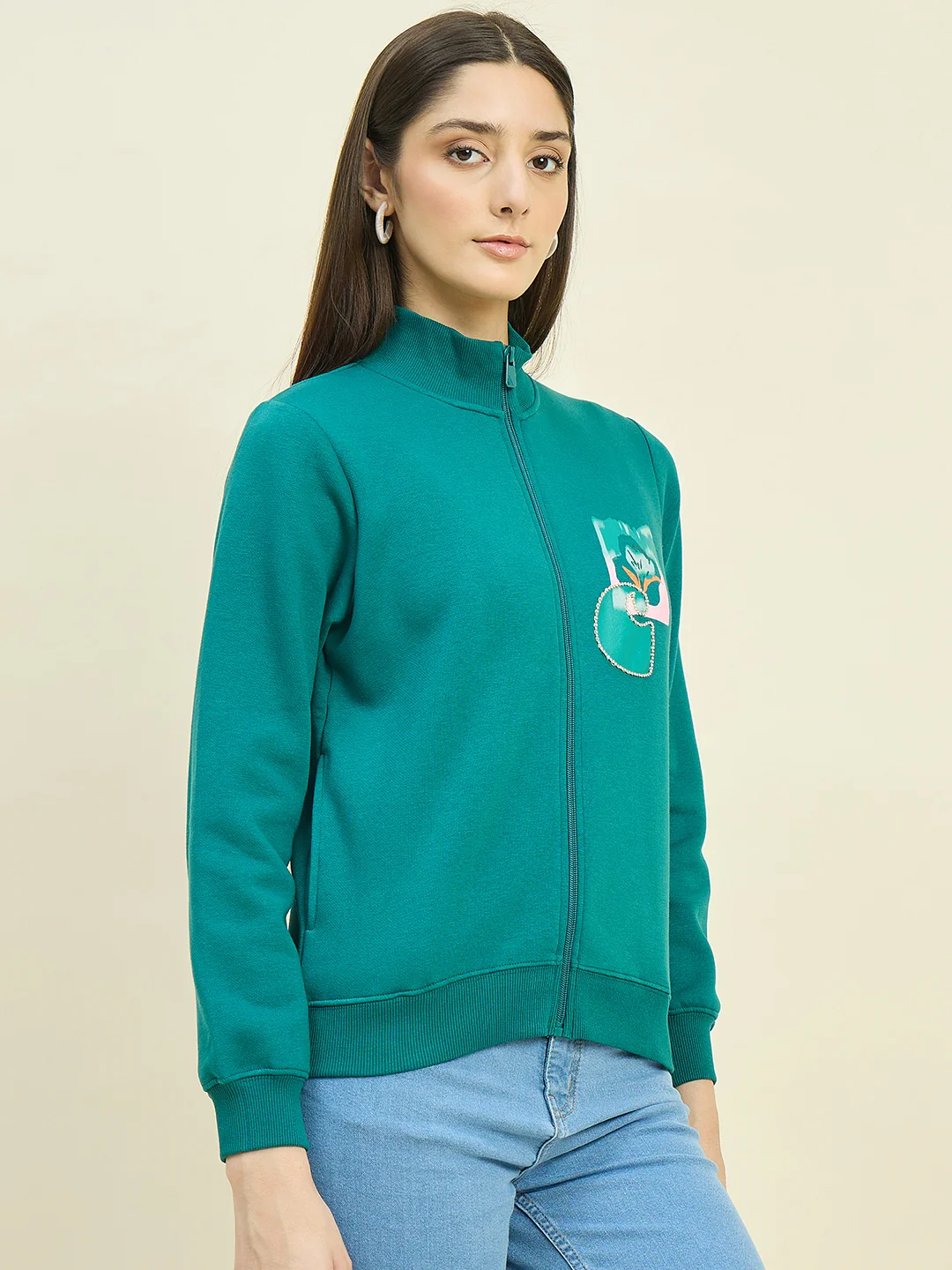 Madame Teal Blue Cotton Blend Sweatshirt - Image 4