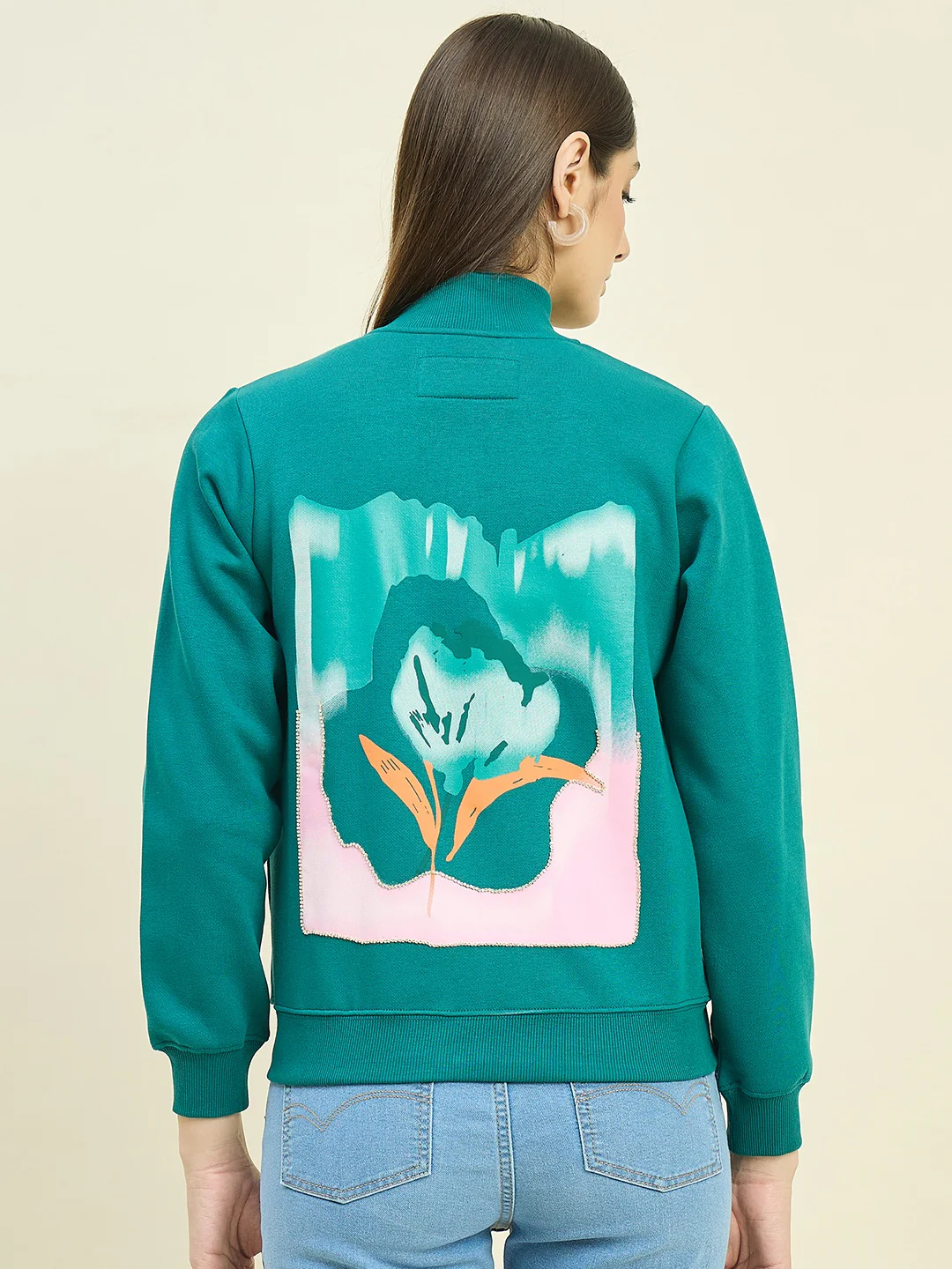 Madame Teal Blue Cotton Blend Sweatshirt - Image 6