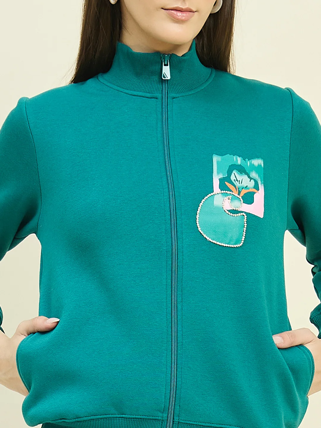 Madame Teal Blue Cotton Blend Sweatshirt - Image 7
