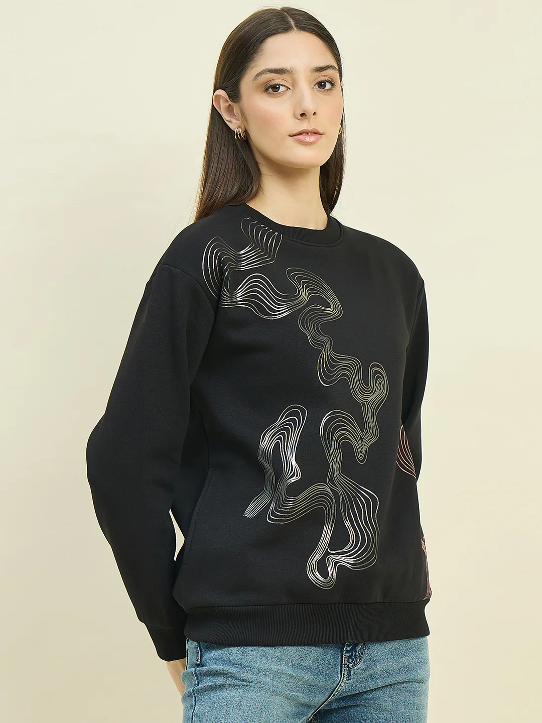 Madame Black Cotton Blend Printed Sweatshirt - Image 4