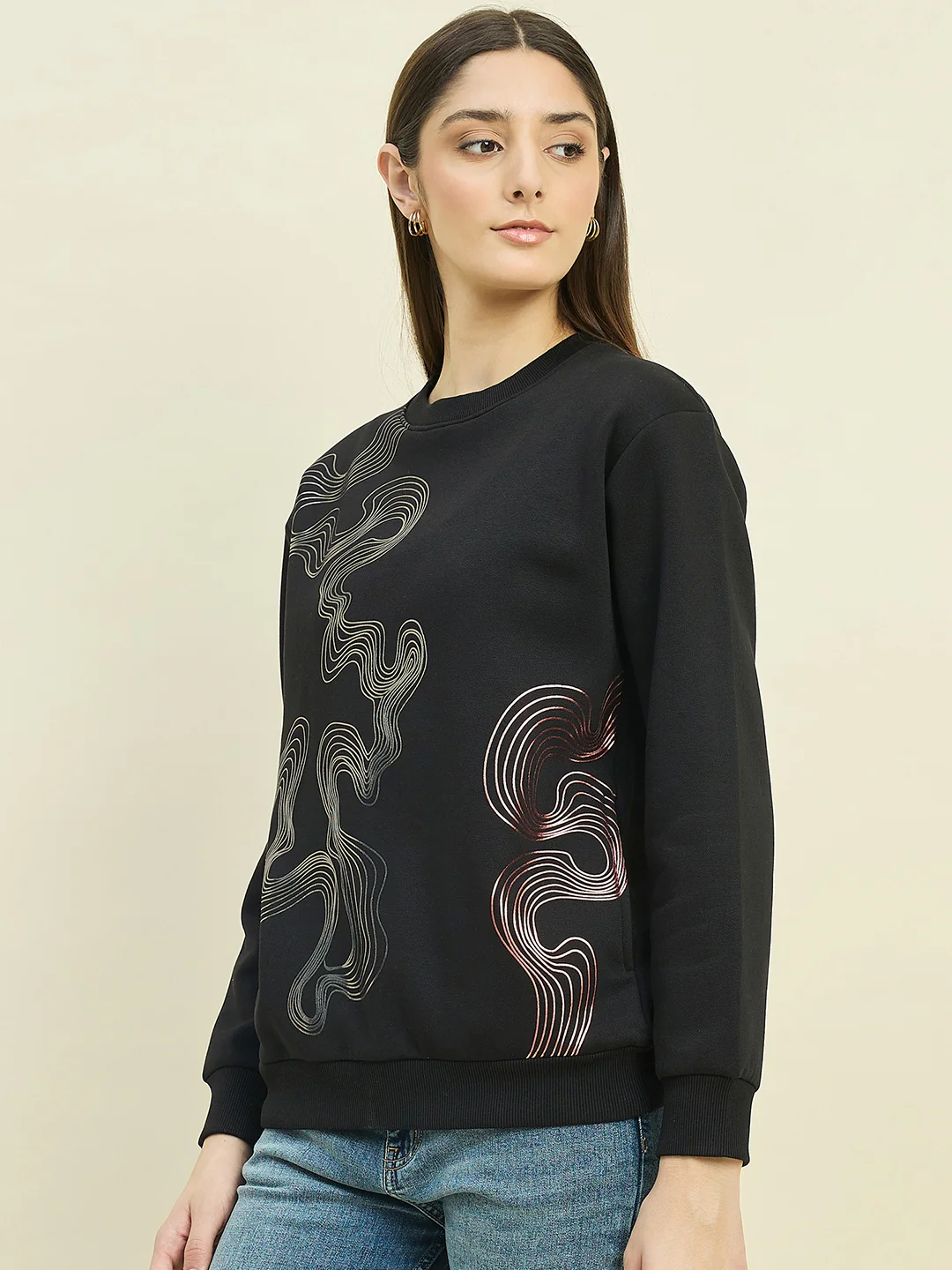 Madame Black Cotton Blend Printed Sweatshirt - Image 5