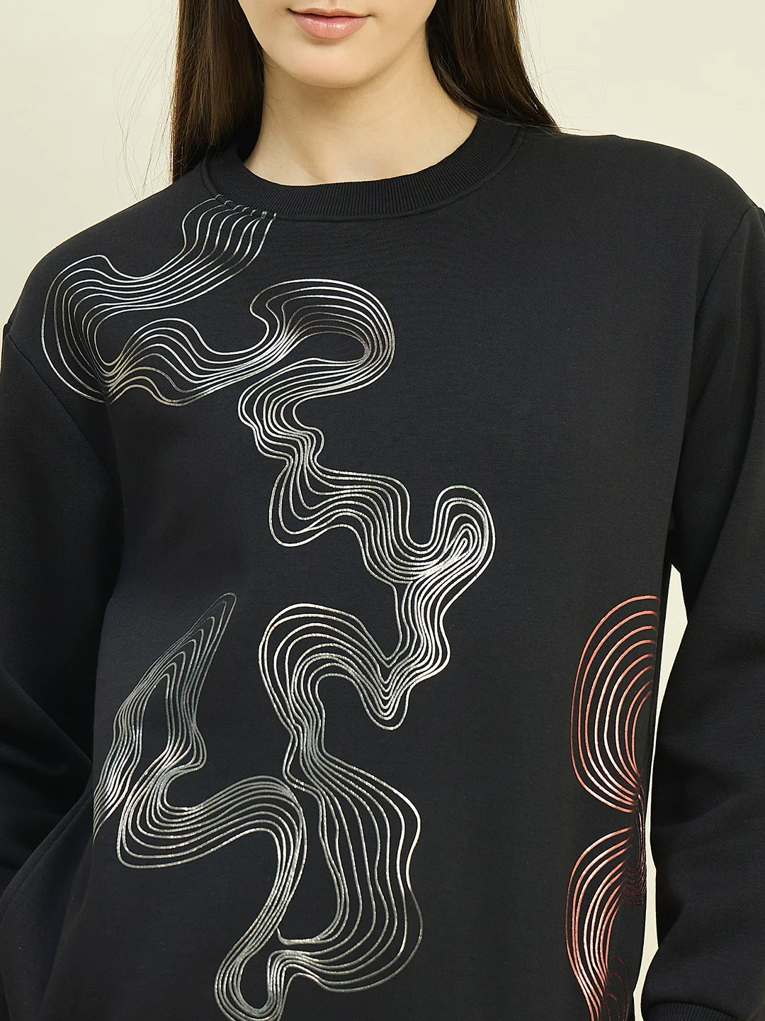 Madame Black Cotton Blend Printed Sweatshirt - Image 7