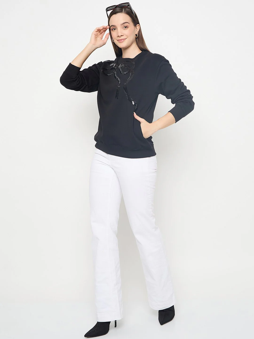 Madame Embellished Cotton Blend Black Sweatshirt - Image 2