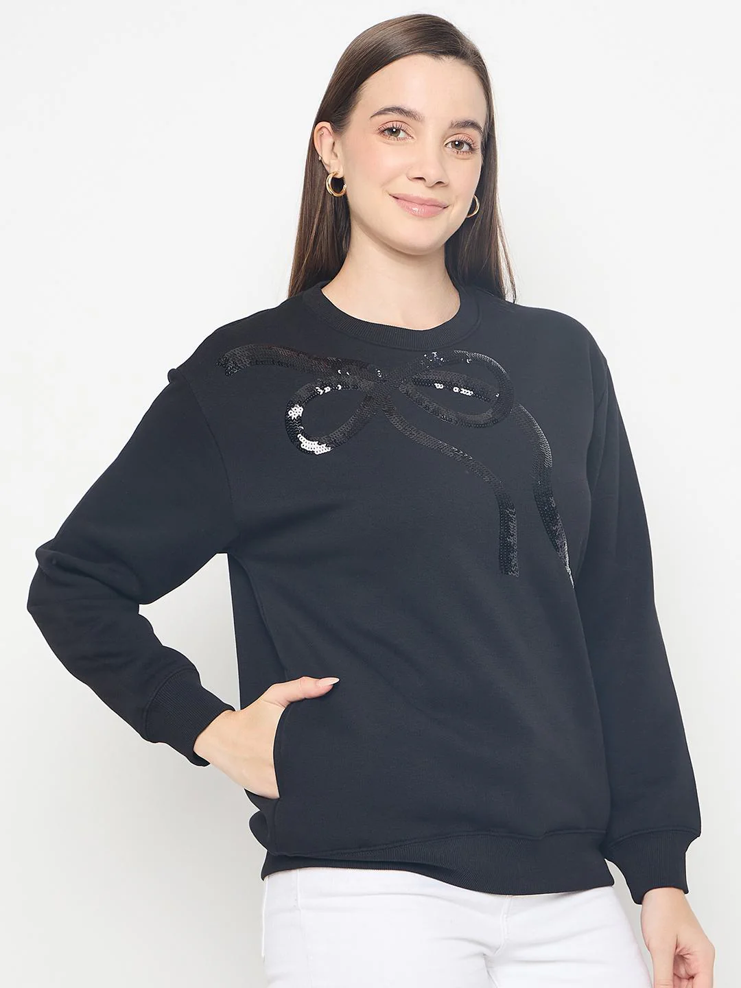 Madame Embellished Cotton Blend Black Sweatshirt - Image 4