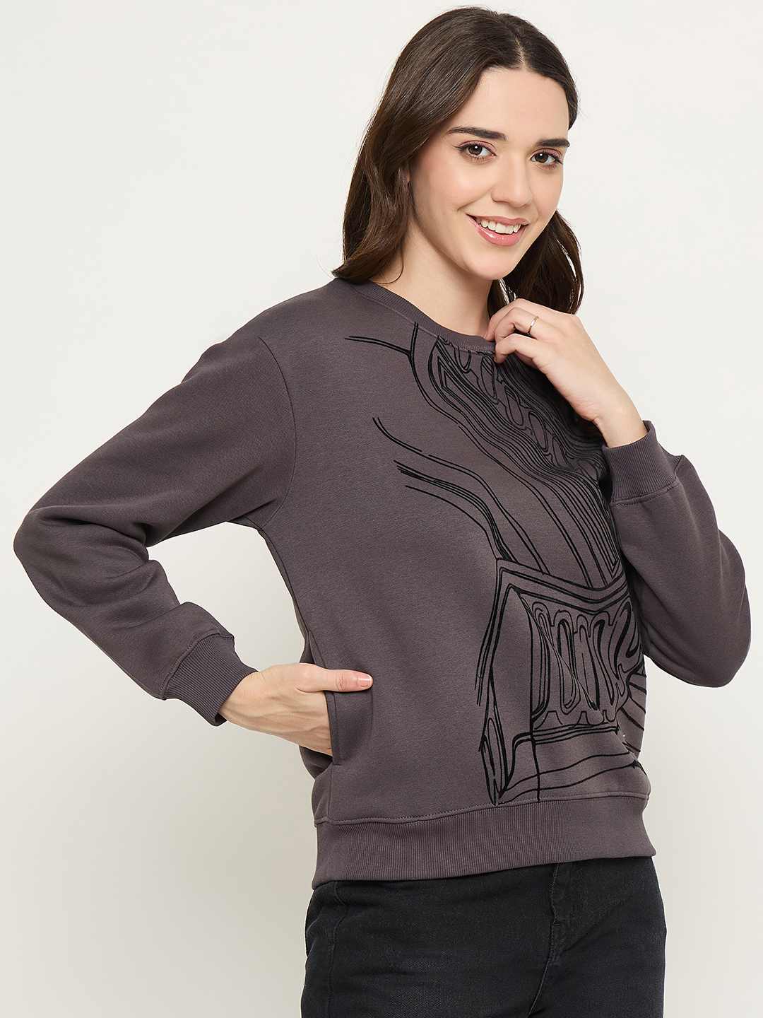 Madame Printed Grey Sweatshirt - Image 4