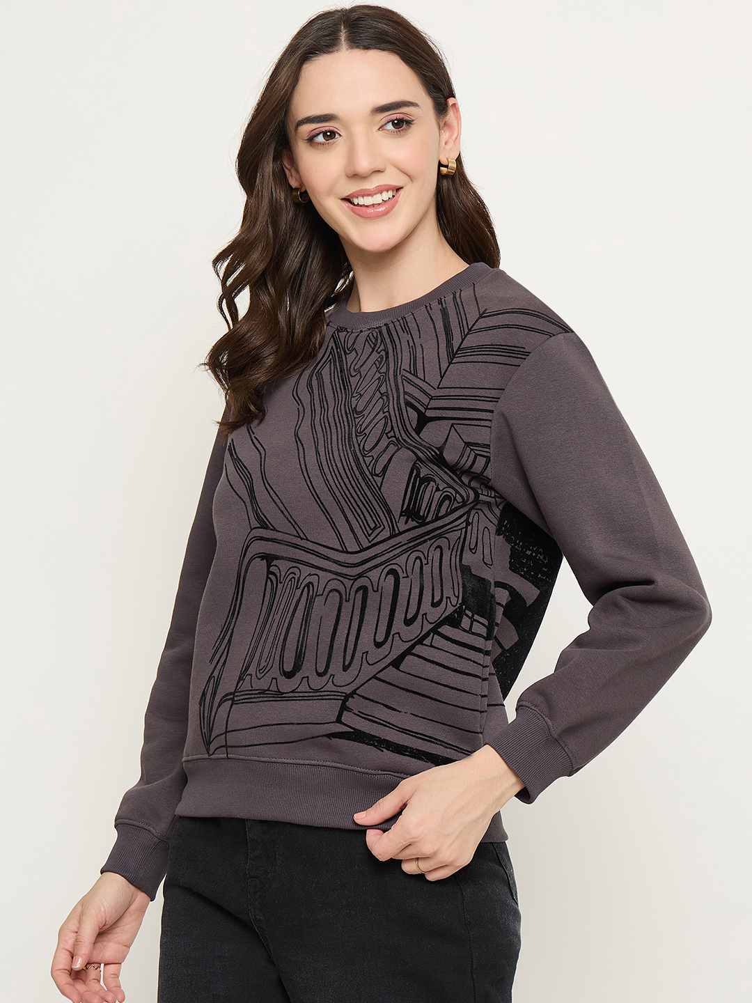 Madame Printed Grey Sweatshirt - Image 5