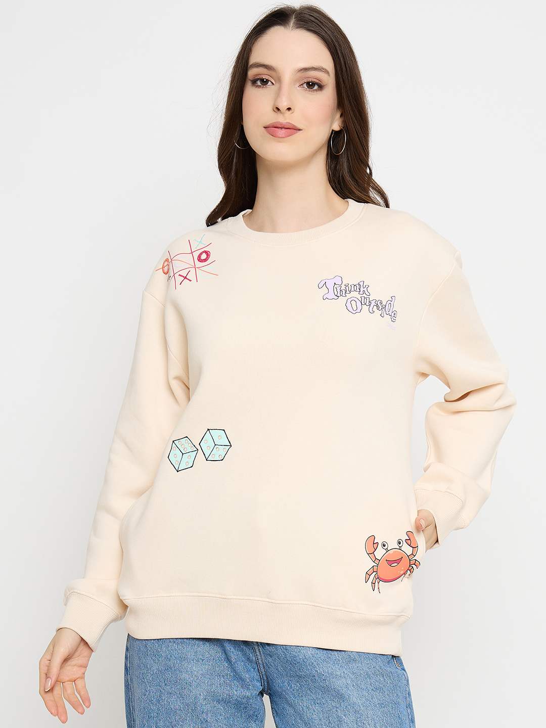 Madame Graphic Print Cotton Blend Cream Pullover Sweatshirt - Image 3