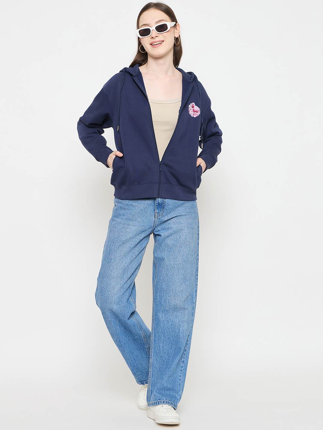 Madame Hooded Blue Sweatshirt with Zipper - Image 3