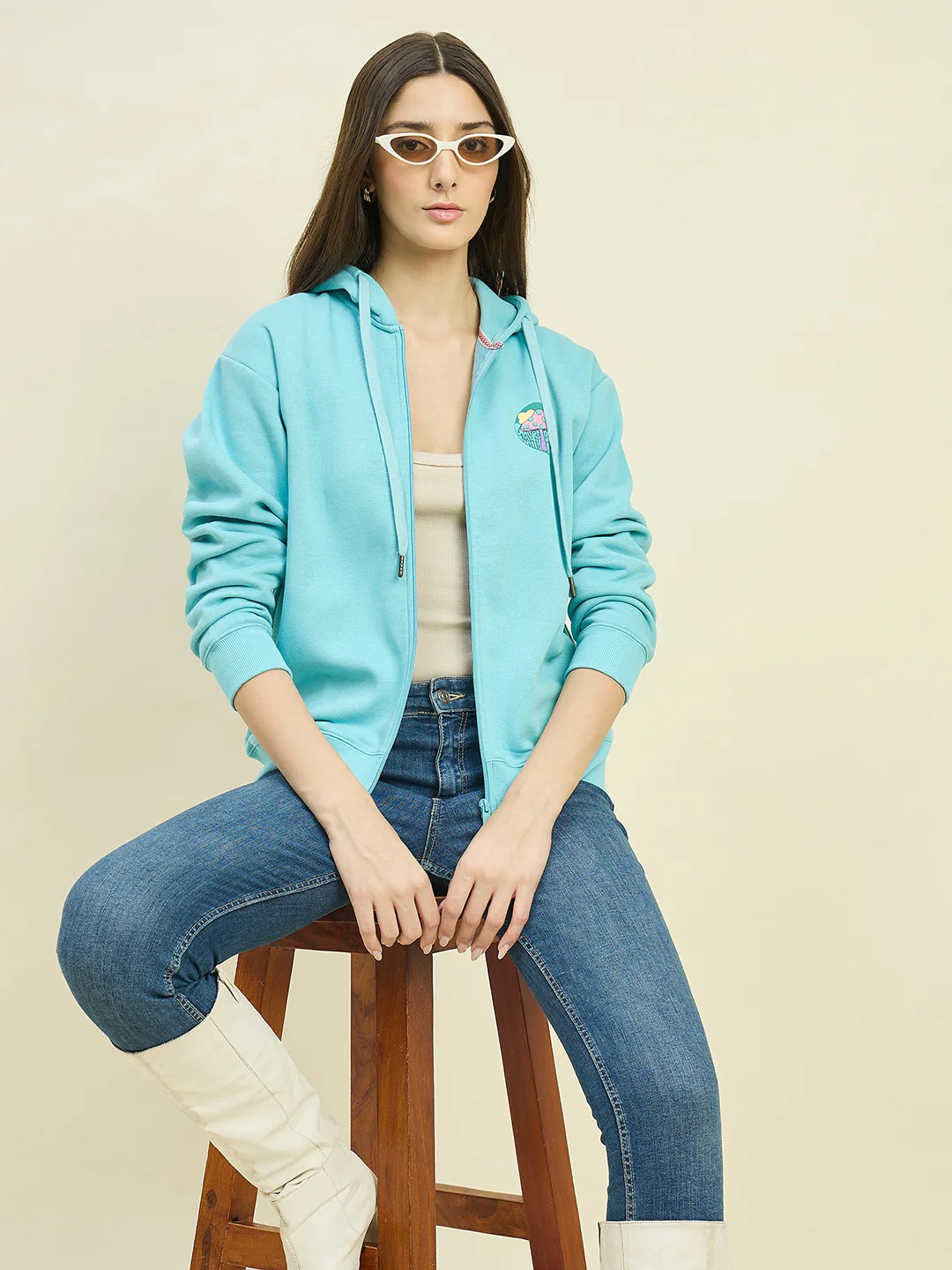 Madame Blue Cotton Blend Hooded Sweatshirt - Image 2